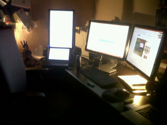 My workstation by night taken with my BB.