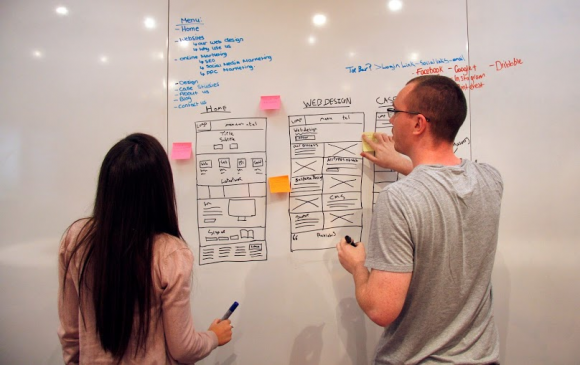 Our meeting area with whiteboard walls
