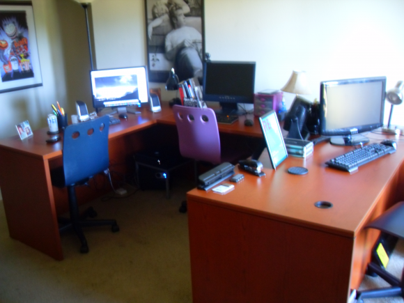 Here is the home office we created on a very strict budget to keep with our theme of professionalism with a low price.